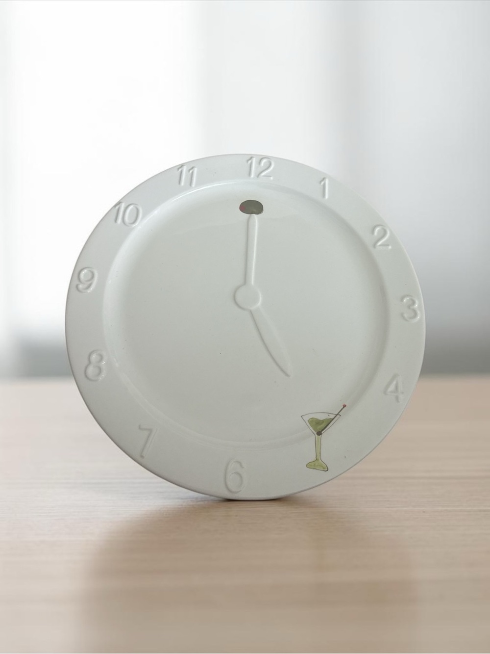 White Ceramic Martini It’s 5 O’Clock Decor/Serving Plate by Clay Art